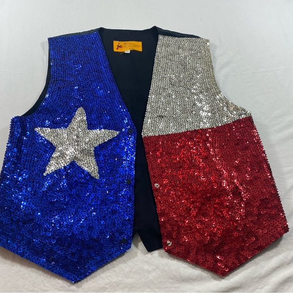 jc Other - Lone Star Texas Flag Sequin Vest Patriotic Sequin Vest - Blue, Silver, Red